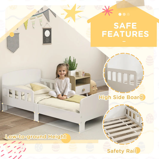 Toddler Bed with Safety Rails, Kids Bed Frame, White Kids Bedroom Furniture White at Gallery Canada