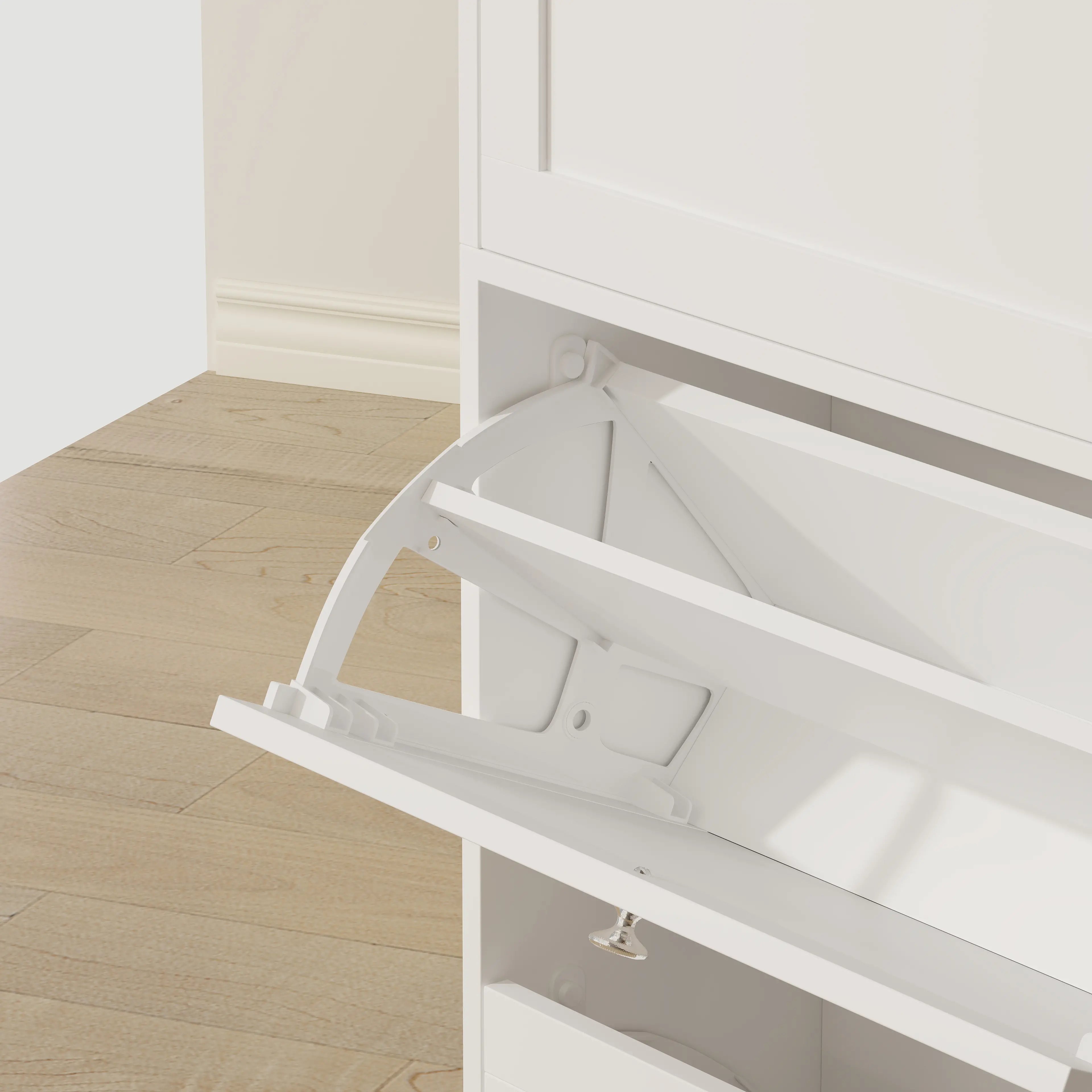 Shoe Storage Cabinet, 4 Flip Drawers, Adjustable Shelves, 18-24 Pairs, White Shoe Storage Cabinets & Racks at Gallery Canada