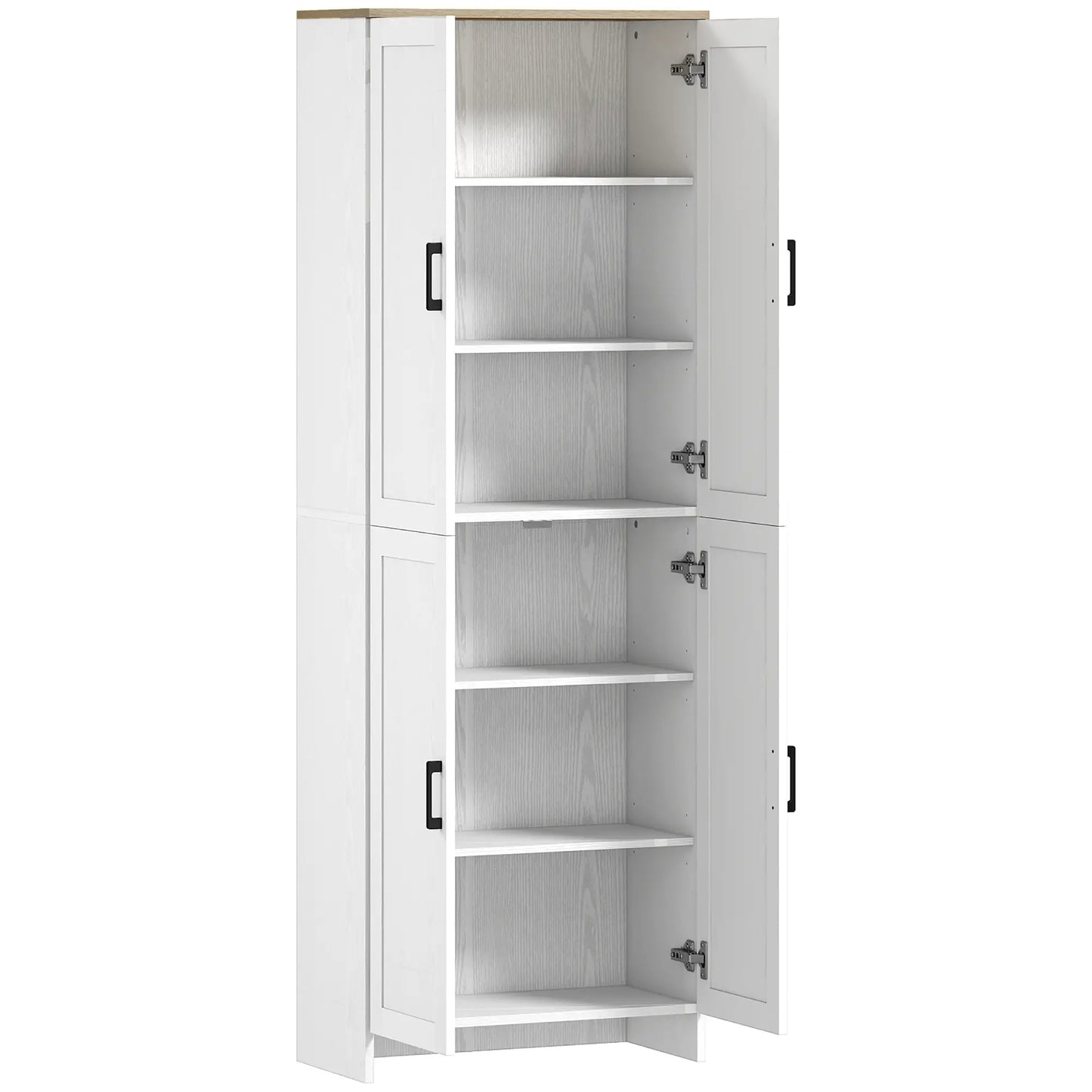 67" 4-Door Kitchen Pantry Cabinet, Freestanding, Adjustable Shelves, White Kitchen Pantry Cabinets at Gallery Canada