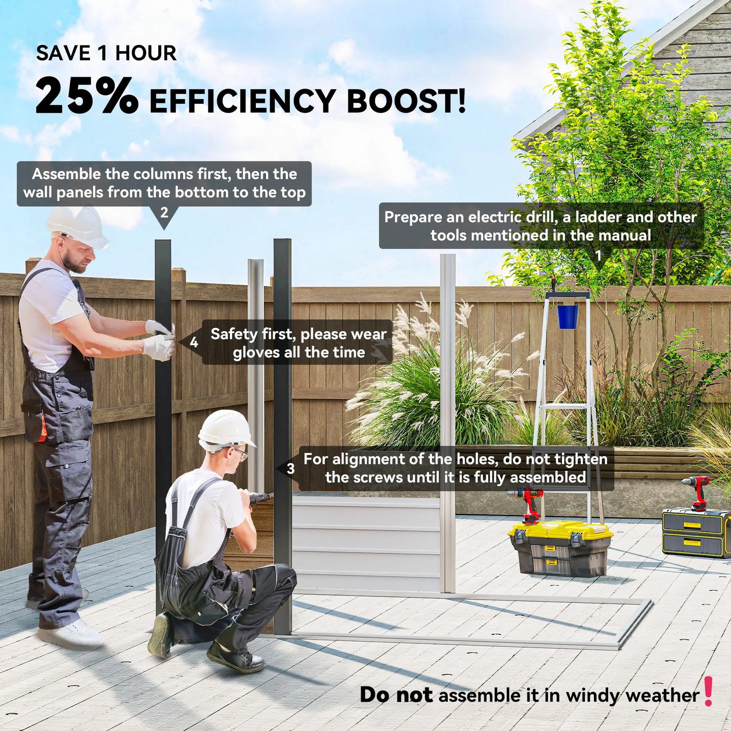 6' x 4' Galvanized Metal Garden Storage Shed, Double Doors, 2 Vents, Teak