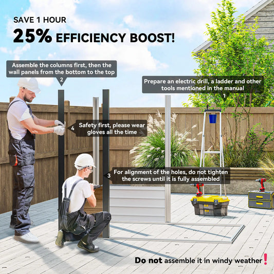 6' x 4' Galvanized Metal Garden Storage Shed, Double Doors, 2 Vents, Teak