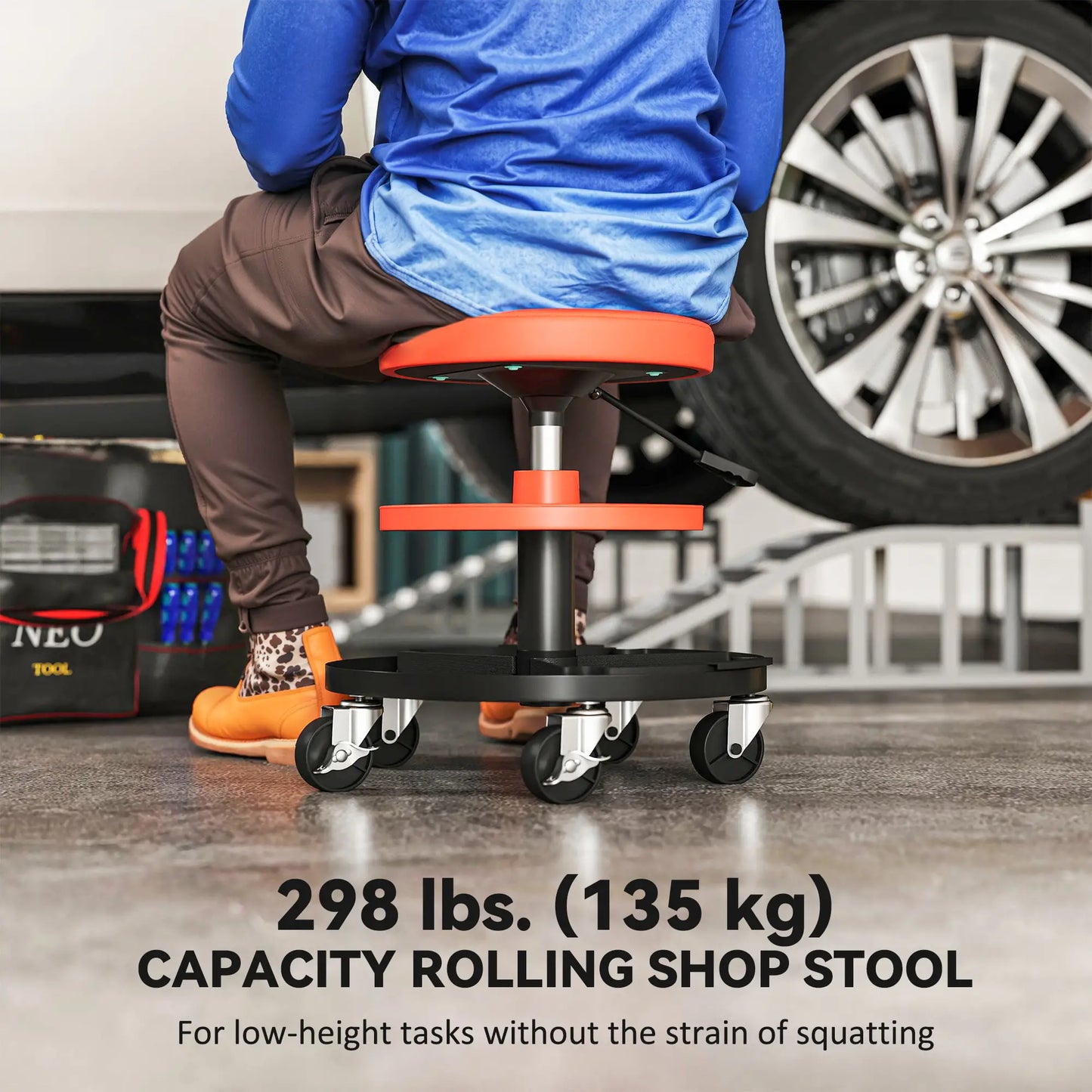 Rolling Garage Stool, 300 Lbs Capacity, Adjustable Height, Orange Automotive at Gallery Canada