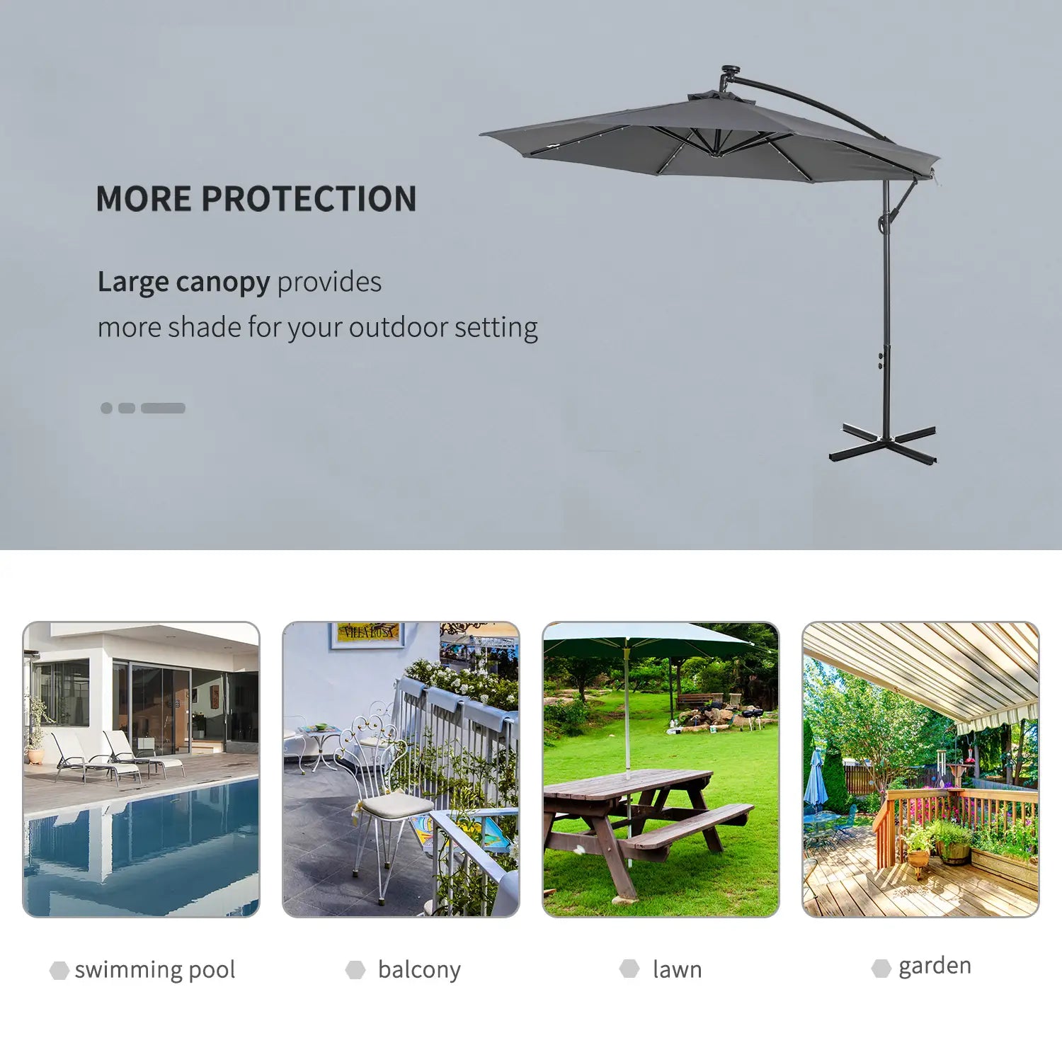 10ft Outdoor Cantilever Umbrella, Solar Lights, Adjustable Angle, Dark Gray Cantilever Umbrellas at Gallery Canada
