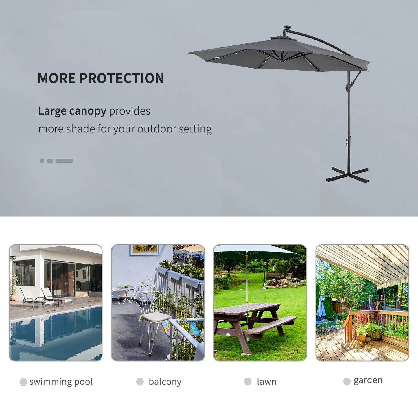10ft Outdoor Cantilever Umbrella, Solar Lights, Adjustable Angle, Dark Gray Cantilever Umbrellas at Gallery Canada