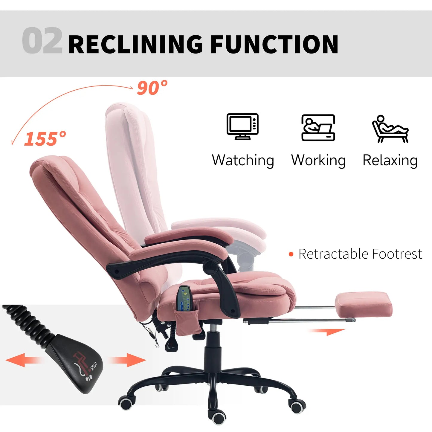 7-Point Vibrating Massage Chair, Reclining with Footrest, Pink Massage Chairs at Gallery Canada