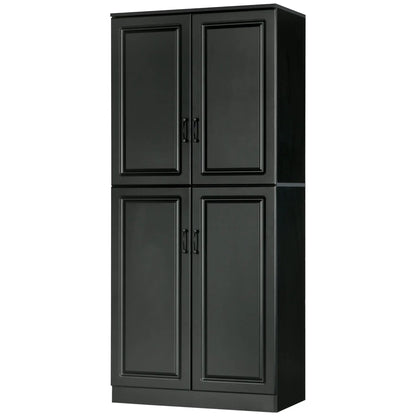 71" Freestanding Kitchen Pantry Cabinet, 4 Doors, Adjustable Shelves, Black Kitchen Pantry Cabinets at Gallery Canada