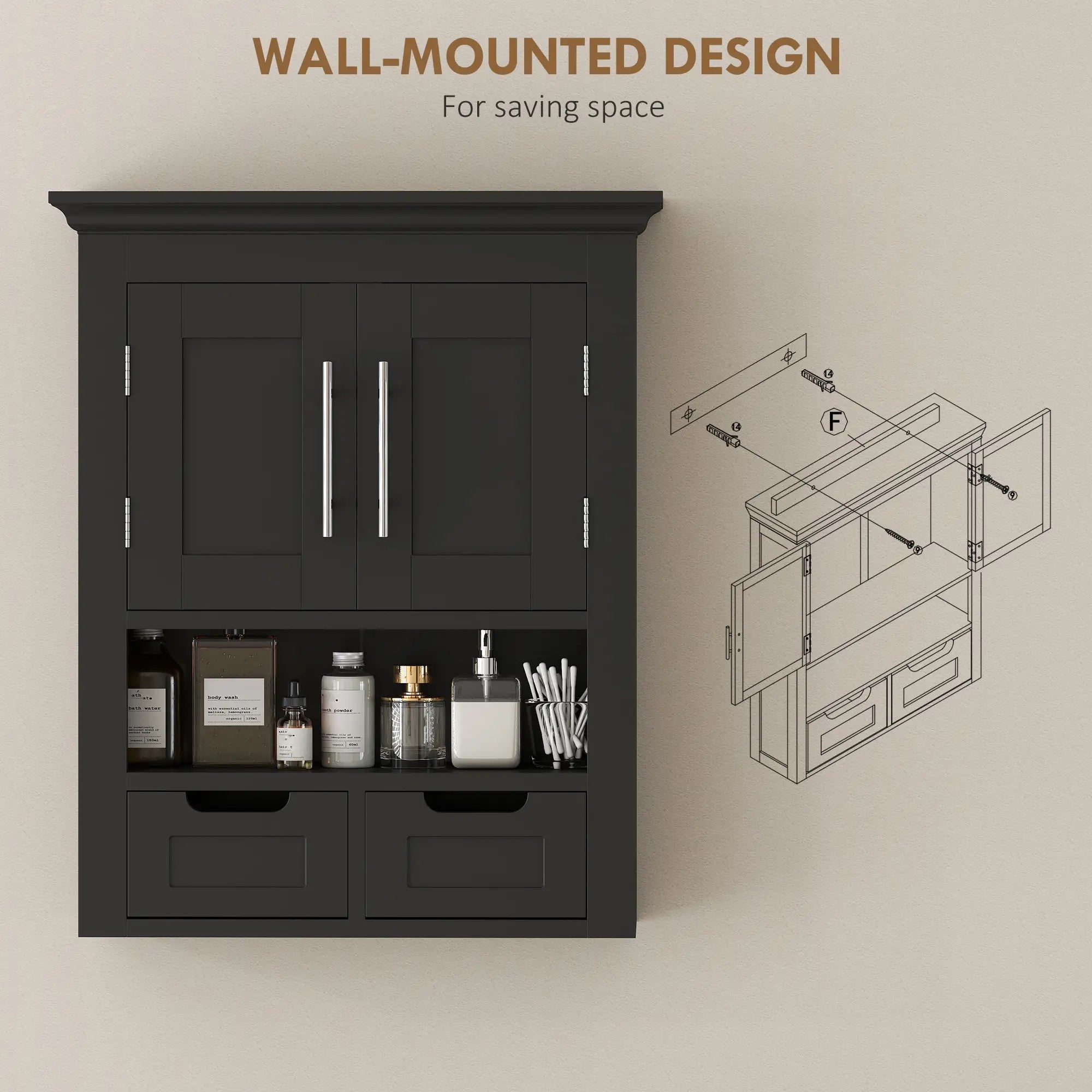 Bathroom Wall Cabinet, Medicine Cabinet, With Shelf, Black Wall Mounted Cabinets at Gallery Canada