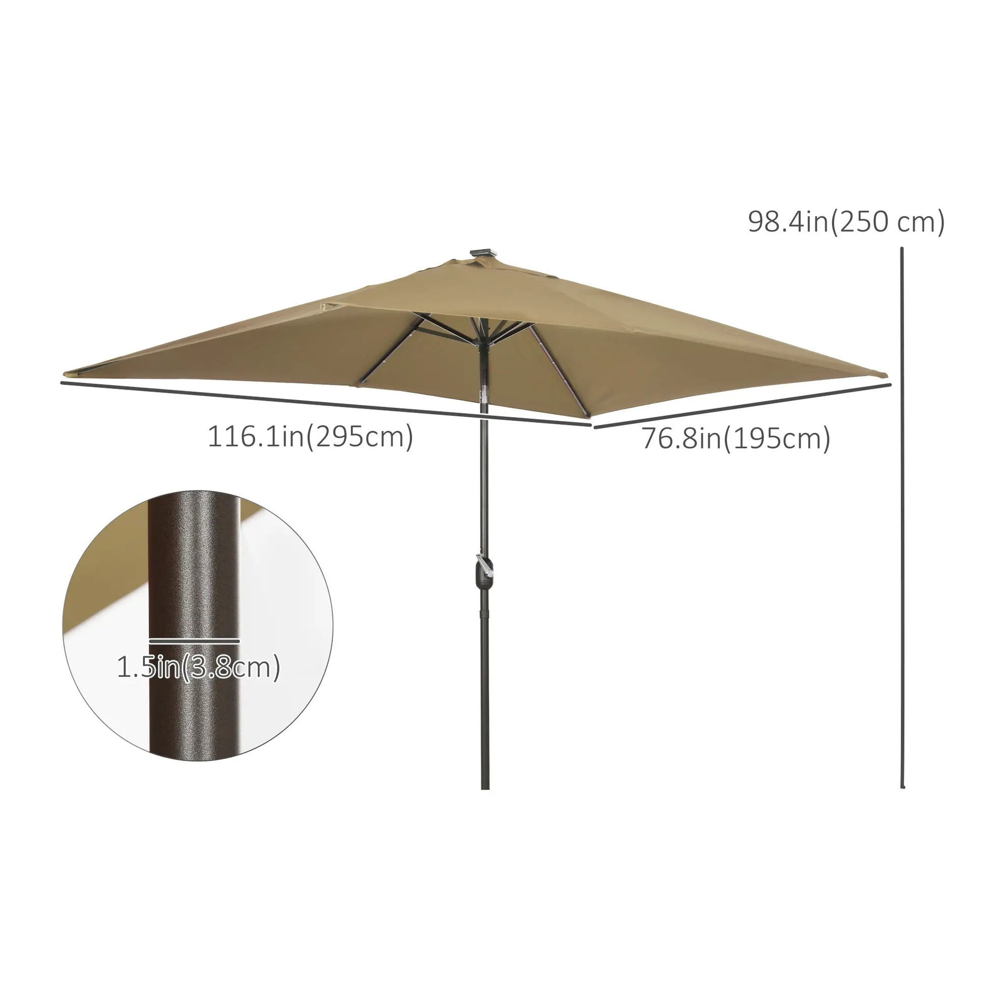 6.5x10ft Rectangle Solar Tilt Umbrella, Aluminum, Light Coffee Sun Umbrellas at Gallery Canada