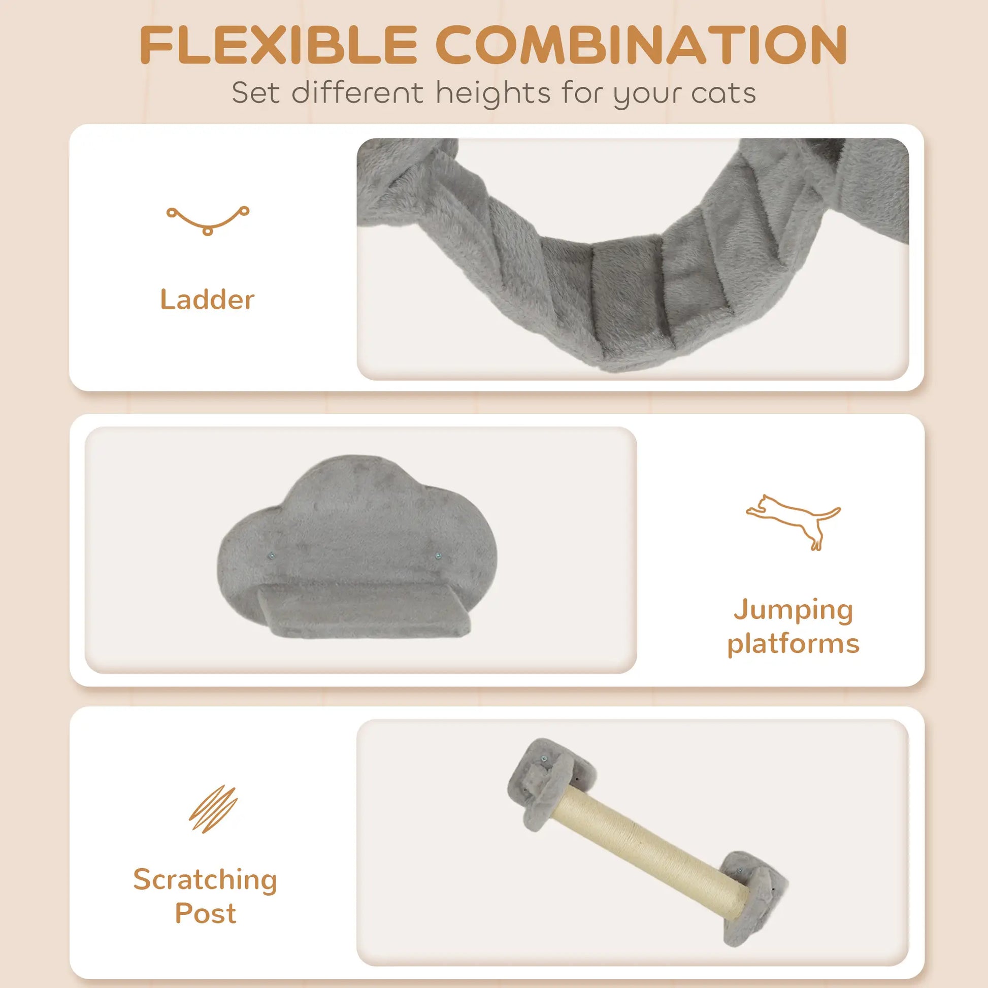 Wall Mounted Cat Shelves, Scratching Post, Ladder, Condo, Light Grey Cat Climbing Wall at Gallery Canada