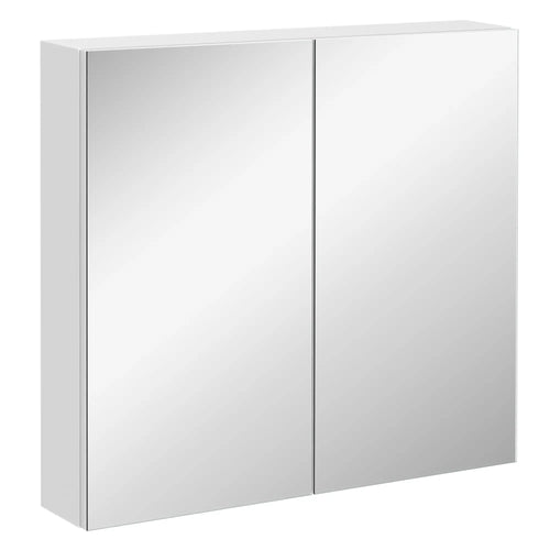 Wall Mounted Mirror Cabinet, Bathroom Medicine, 2 Doors, 3-Tier Shelving, White