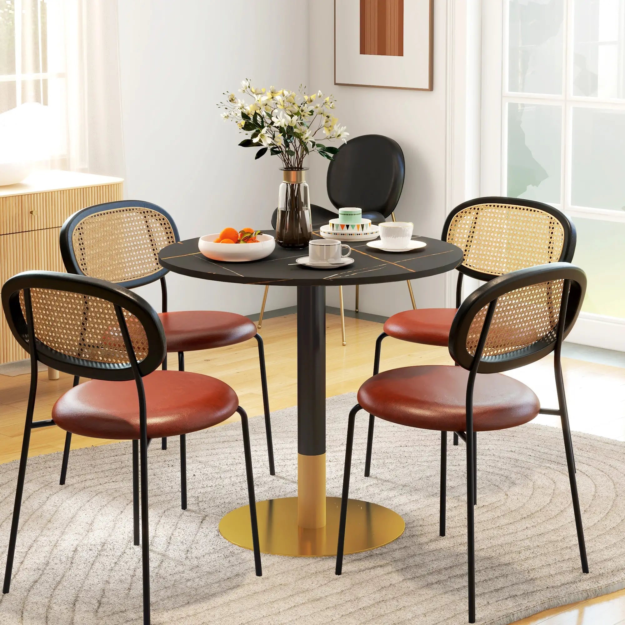 Round Dining Table, Faux Marble Top, Steel Base, Black Bar Tables & Dining Tables at Gallery Canada