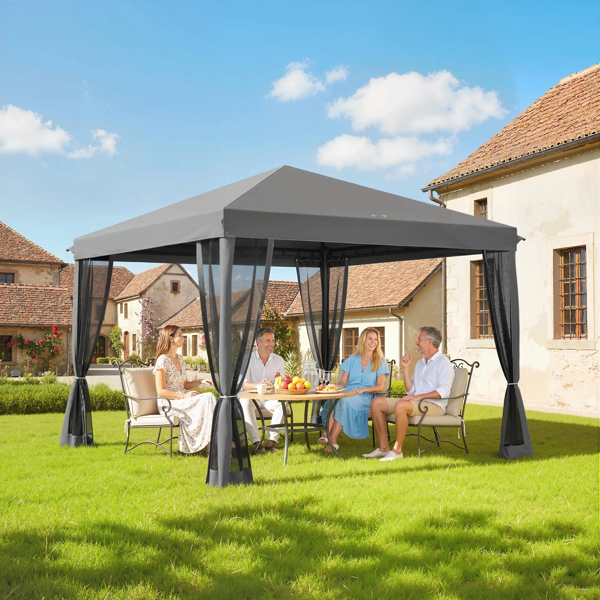 10' x 10' Pop Up Canopy Tent, Foldable With Zipper Mesh Sidewalls, Light Grey Pop Up Canopies at Gallery Canada