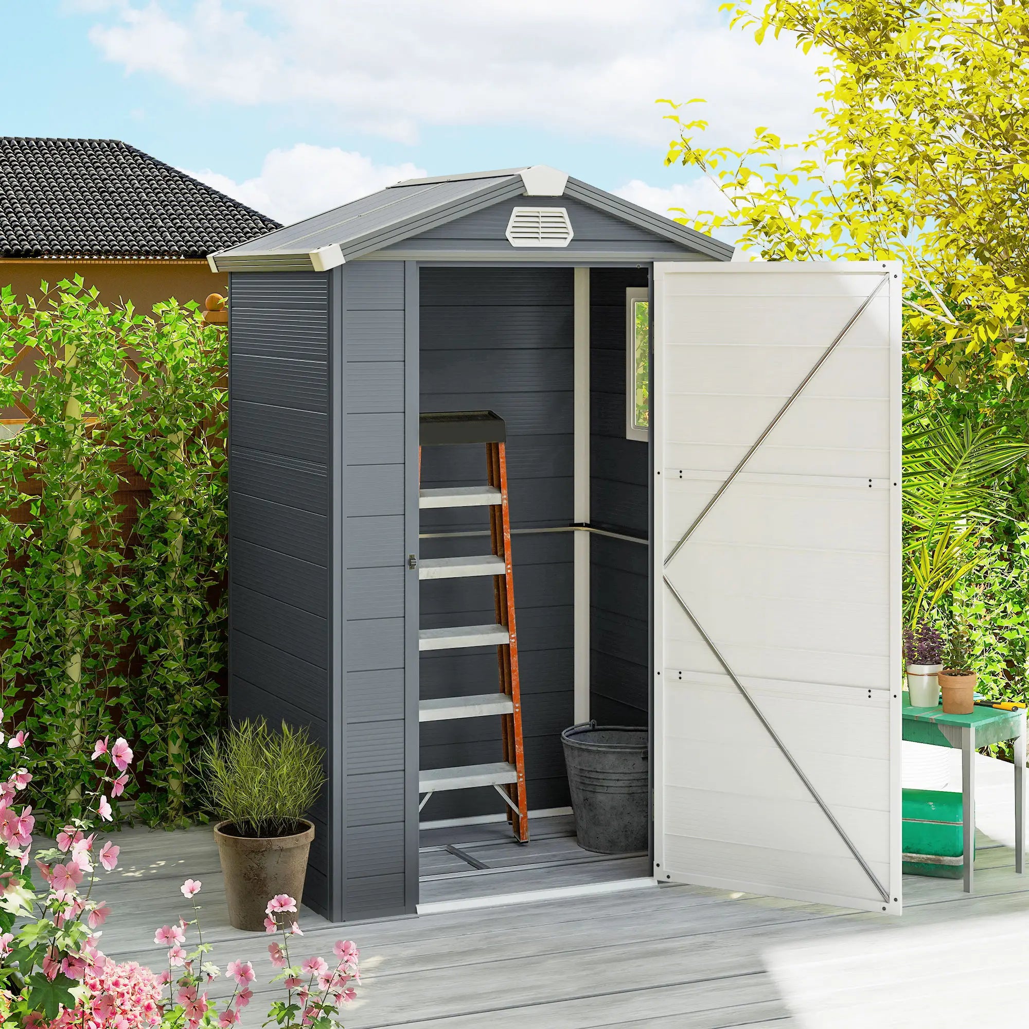 4.4' X 3.3' Plastic Garden Storage Shed, Grey Sheds at Gallery Canada