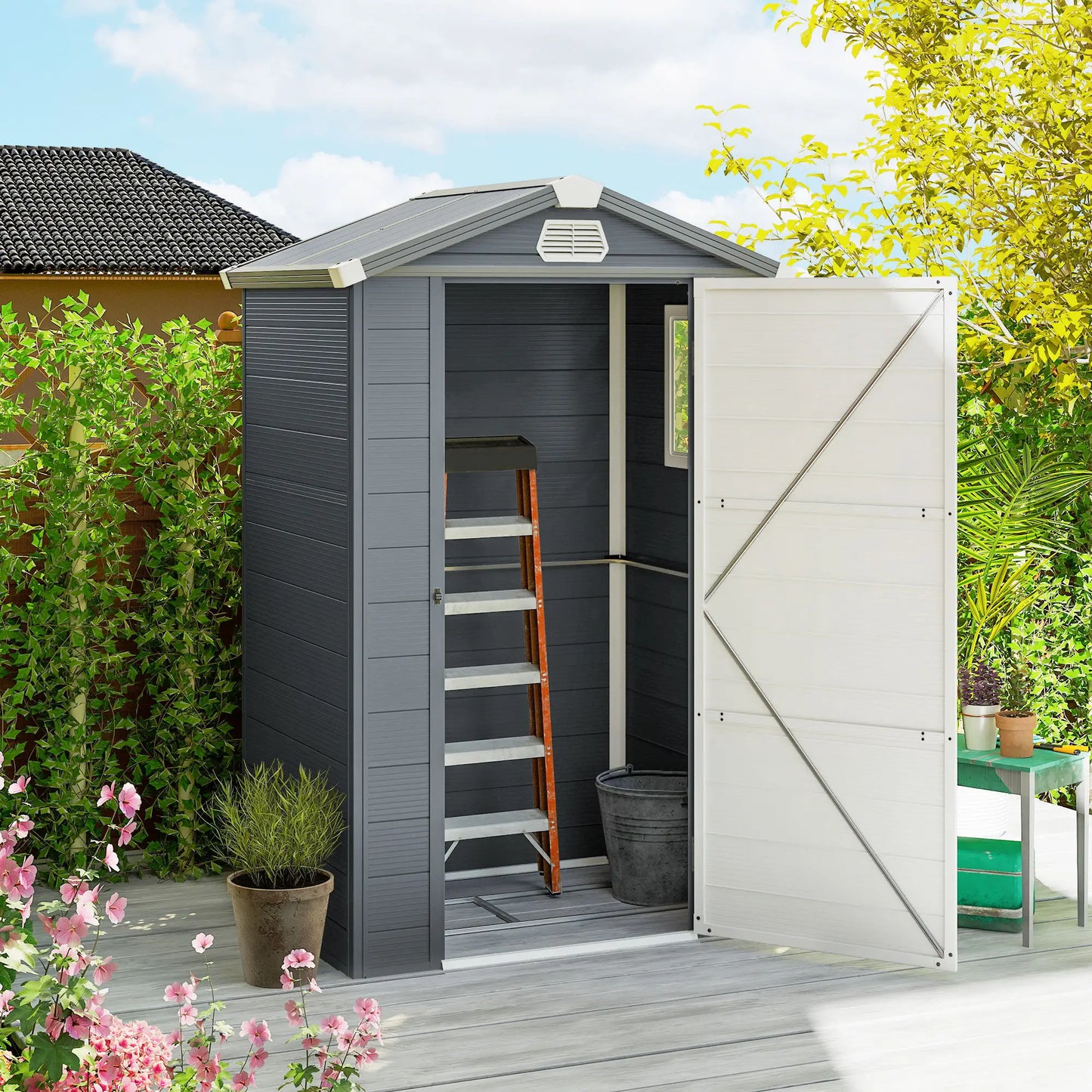4.4' X 3.3' Plastic Garden Storage Shed, Grey Sheds at Gallery Canada