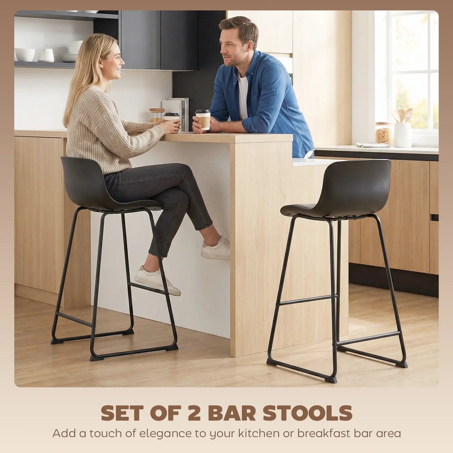 Modern Bar Stools Set of 2, PU Leather, Counter Height, Black Bar Stools at Gallery Canada