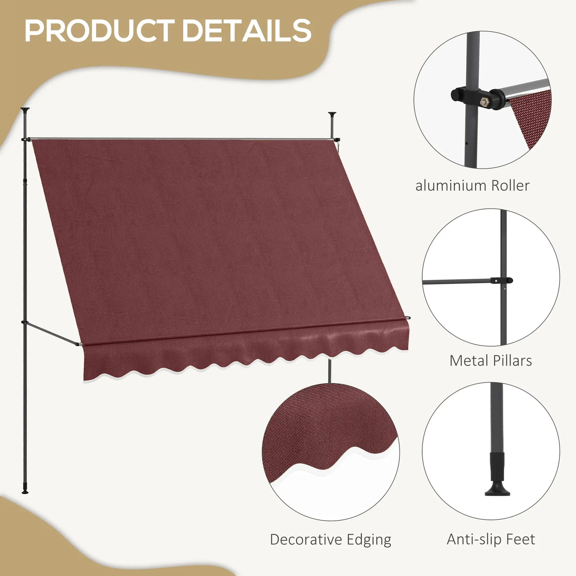 10' x 4' Manual Retractable Awning, Freestanding, UV Resistant, Wine Red Patio Awnings at Gallery Canada