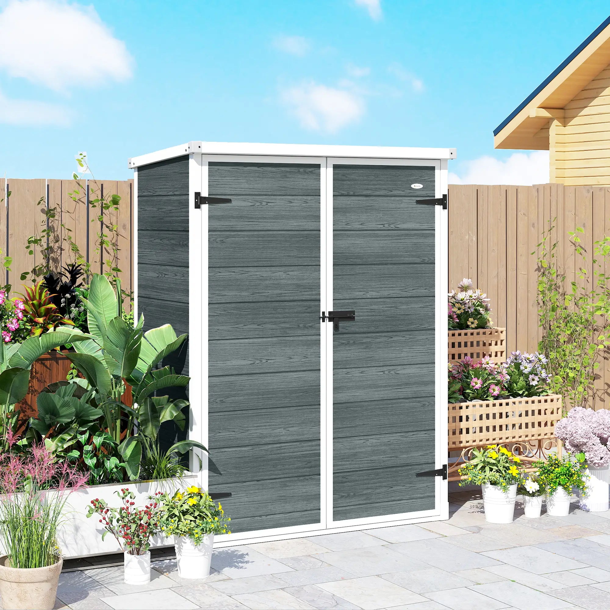 Plastic Storage Shed, 4.4' x 2.3', Lockable Doors, Foldable Shelves, Grey Sheds at Gallery Canada