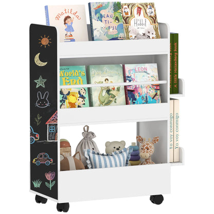 Kids Bookshelf with Wheels, Blackboard, 3-8 Years