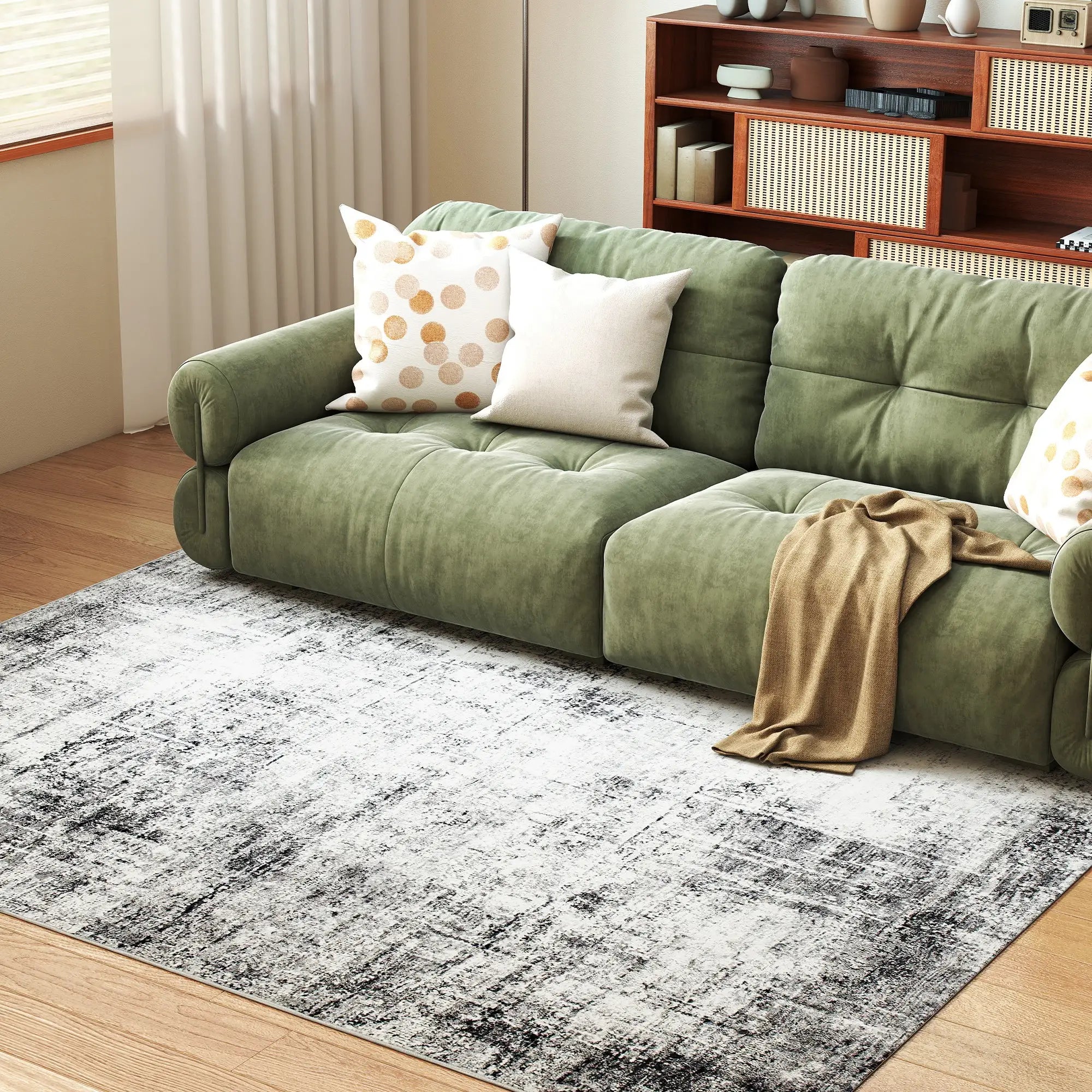 Modern Abstract Area Rug, 6x9, Machine Washable, Non-Slip, Grey Living Room Furniture at Gallery Canada