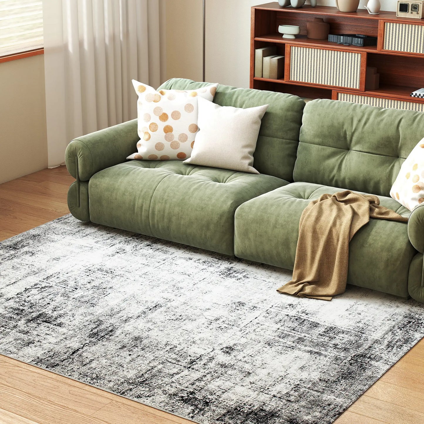 Modern Abstract Area Rug, 6x9, Machine Washable, Non-Slip, Grey Living Room Furniture at Gallery Canada