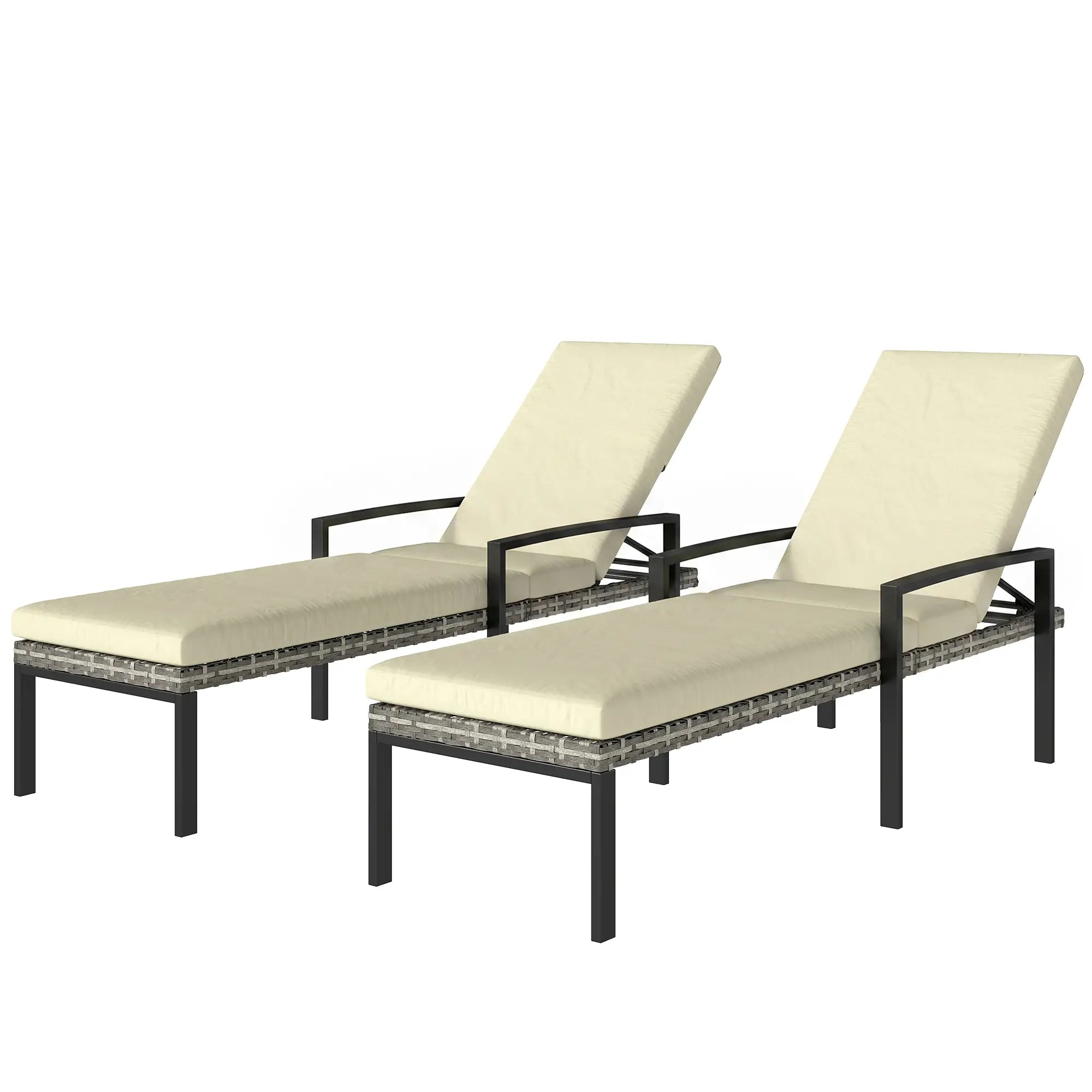 Outdoor Wicker Chaise Lounge Chairs, Set of 2, 5-Level Adjustable Backrest Wicker Chaise Loungers Gradient Grey, Cream White, Black at Gallery Canada