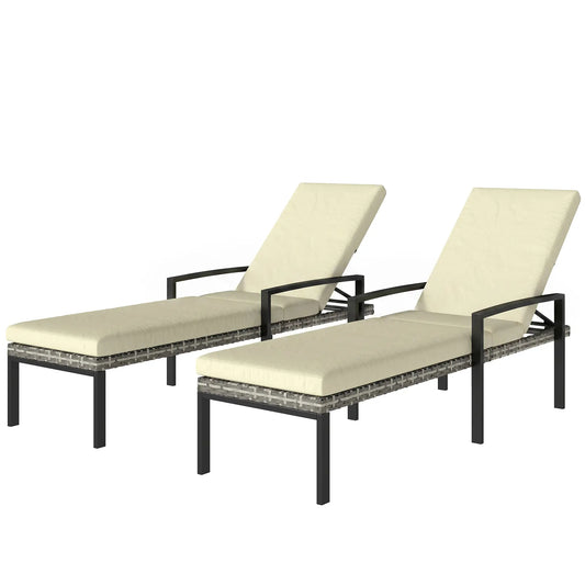 Outdoor Wicker Chaise Lounge Chairs, Set of 2, 5-Level Adjustable Backrest Wicker Chaise Loungers Gradient Grey, Cream White, Black at Gallery Canada