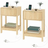 Modern Nightstand Set of 2, Slim Bedside Table, Oak Bedside Tables Oak at Gallery Canada