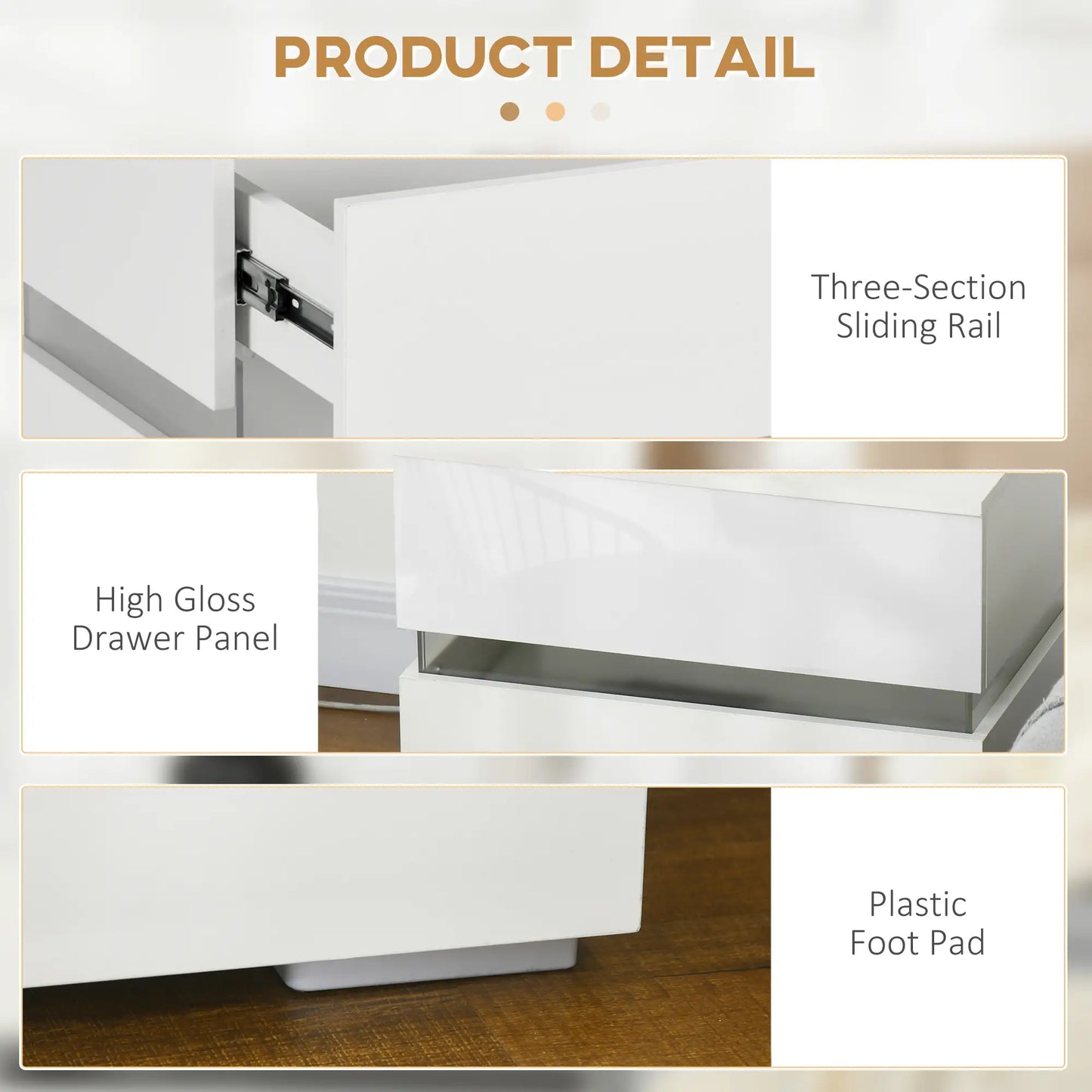 Modern Nightstand, 2 Drawers, USB RGB LED Lights, Remote, White Bedside Tables at Gallery Canada