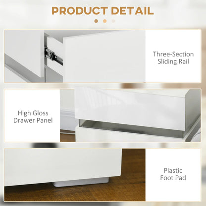 Modern Nightstand, 2 Drawers, USB RGB LED Lights, Remote, White Bedside Tables at Gallery Canada