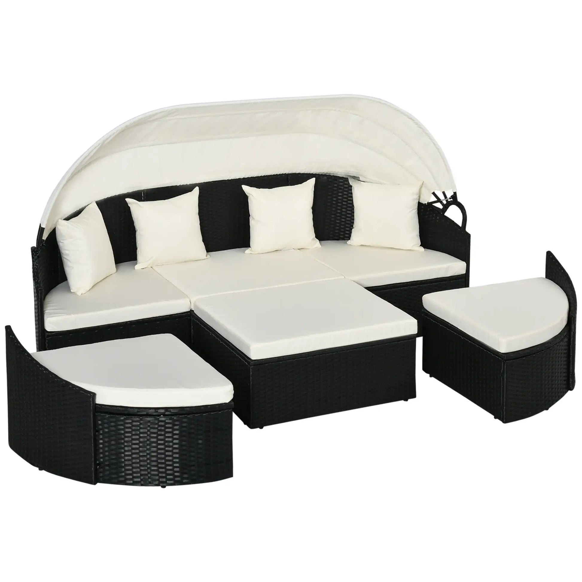 4-Piece PE Wicker Round Daybed, Outdoor Rattan Lounge Set, Cream Daybeds at Gallery Canada