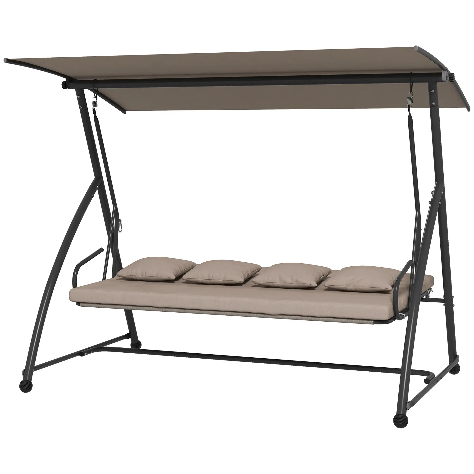 3 Seater Porch Swing, Convertible Chair Bed, Light Brown Patio Swings with Stand Light Brown at Gallery Canada