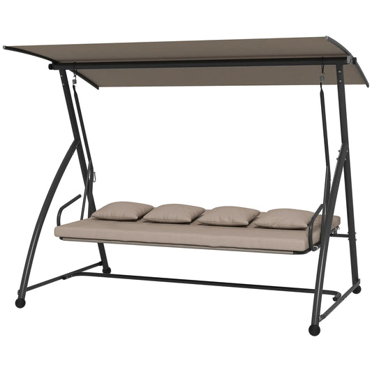 3 Seater Porch Swing, Convertible Chair Bed, Light Brown Patio Swings with Stand Light Brown at Gallery Canada