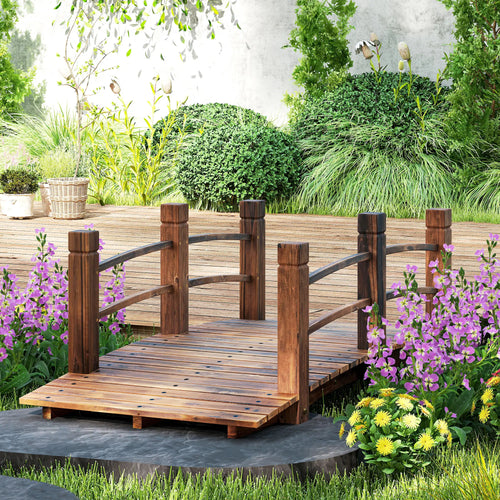 5FT Wood Garden Bridge, Outdoor Decorative Landscape, Stained Wood