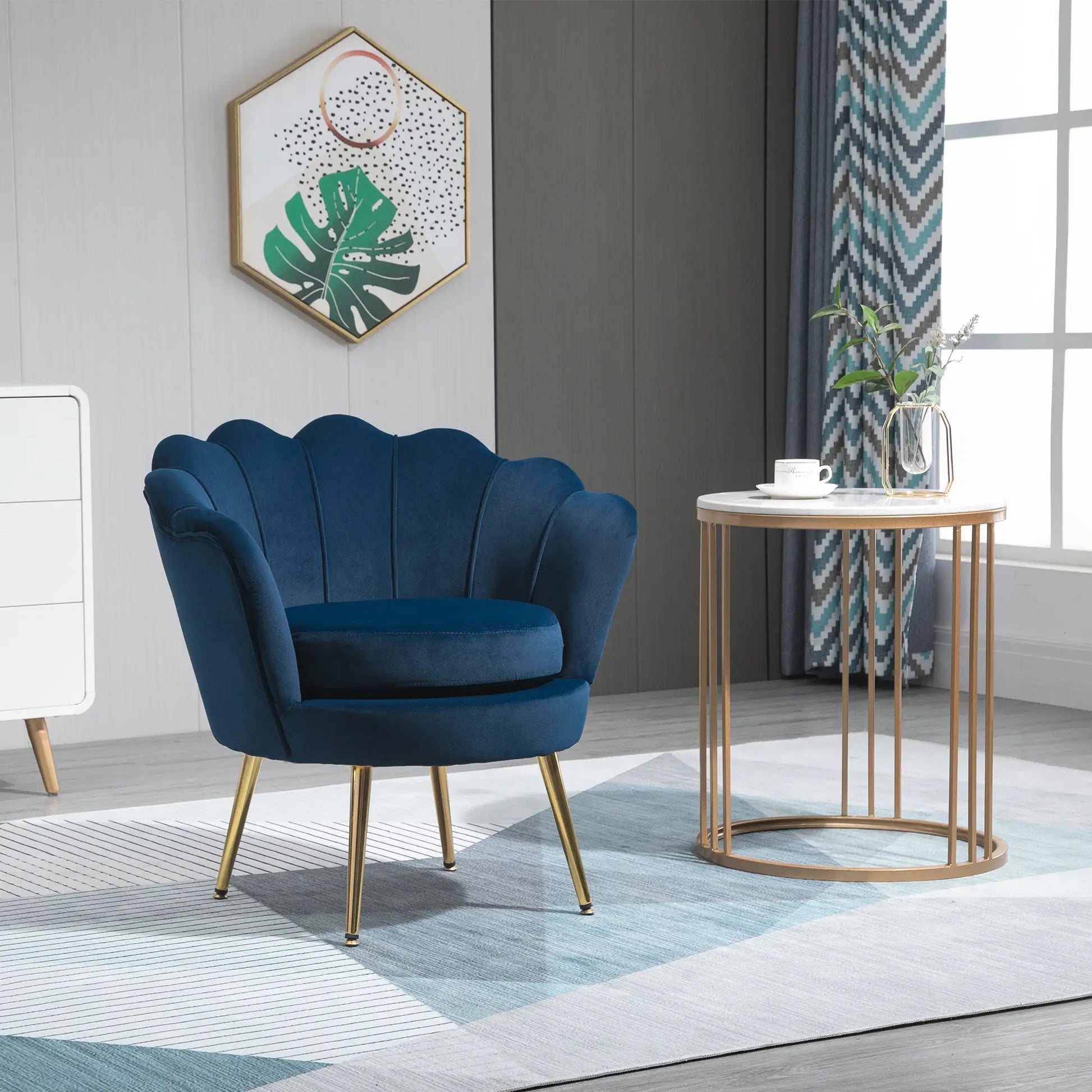 Modern Accent Chair, Velvet Fabric, Gold Metal Legs, Blue Accent Chairs at Gallery Canada