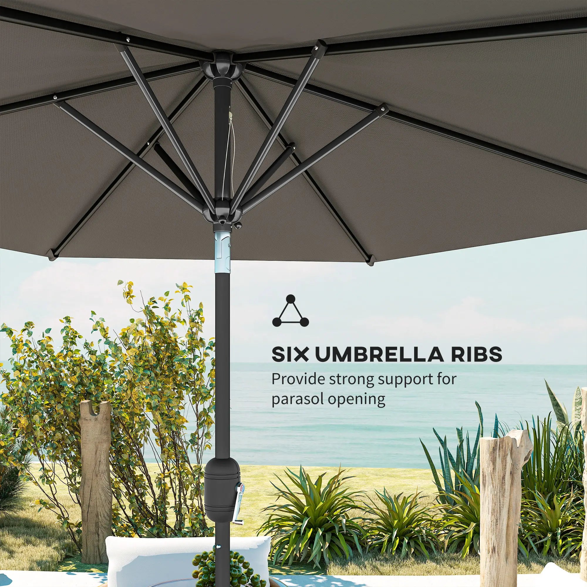 Patio Sun Umbrella, Outdoor Parasol, 6 Ribs, Dark Grey Sun Umbrellas at Gallery Canada