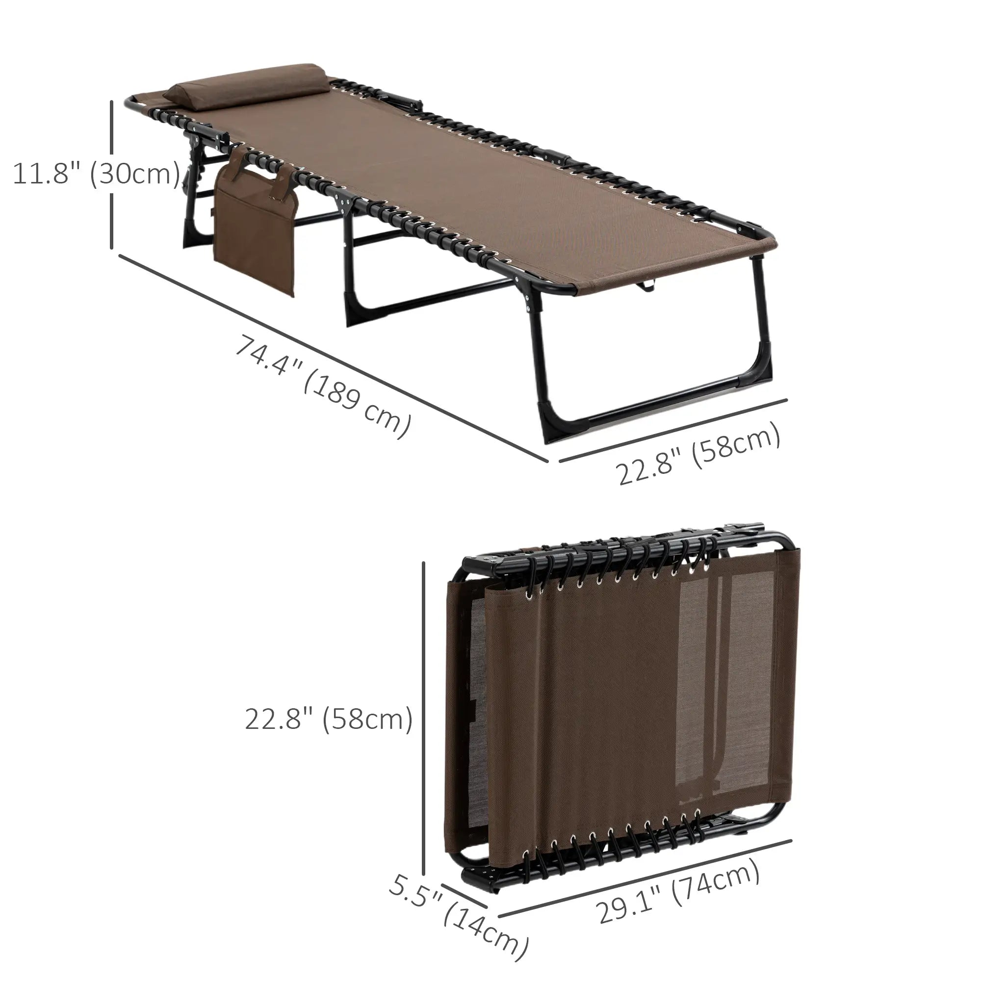 Outdoor Folding Chaise Lounge, Adjustable Backrest, Removable Pillow, Brown Lounger Chairs at Gallery Canada