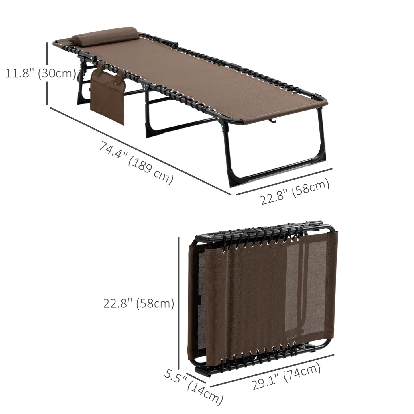 Outdoor Folding Chaise Lounge, Adjustable Backrest, Removable Pillow, Brown Lounger Chairs at Gallery Canada