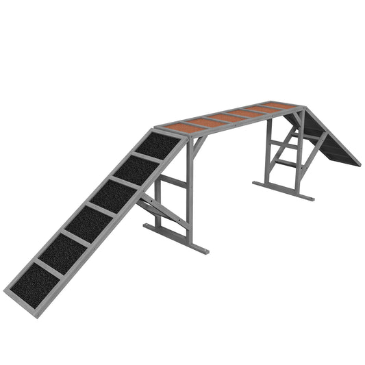 Dog Agility Ramp With Safety Bar, Non-Slip Surface, Gray Dog Agility Training Equipment Grey, Brown, Black at Gallery Canada