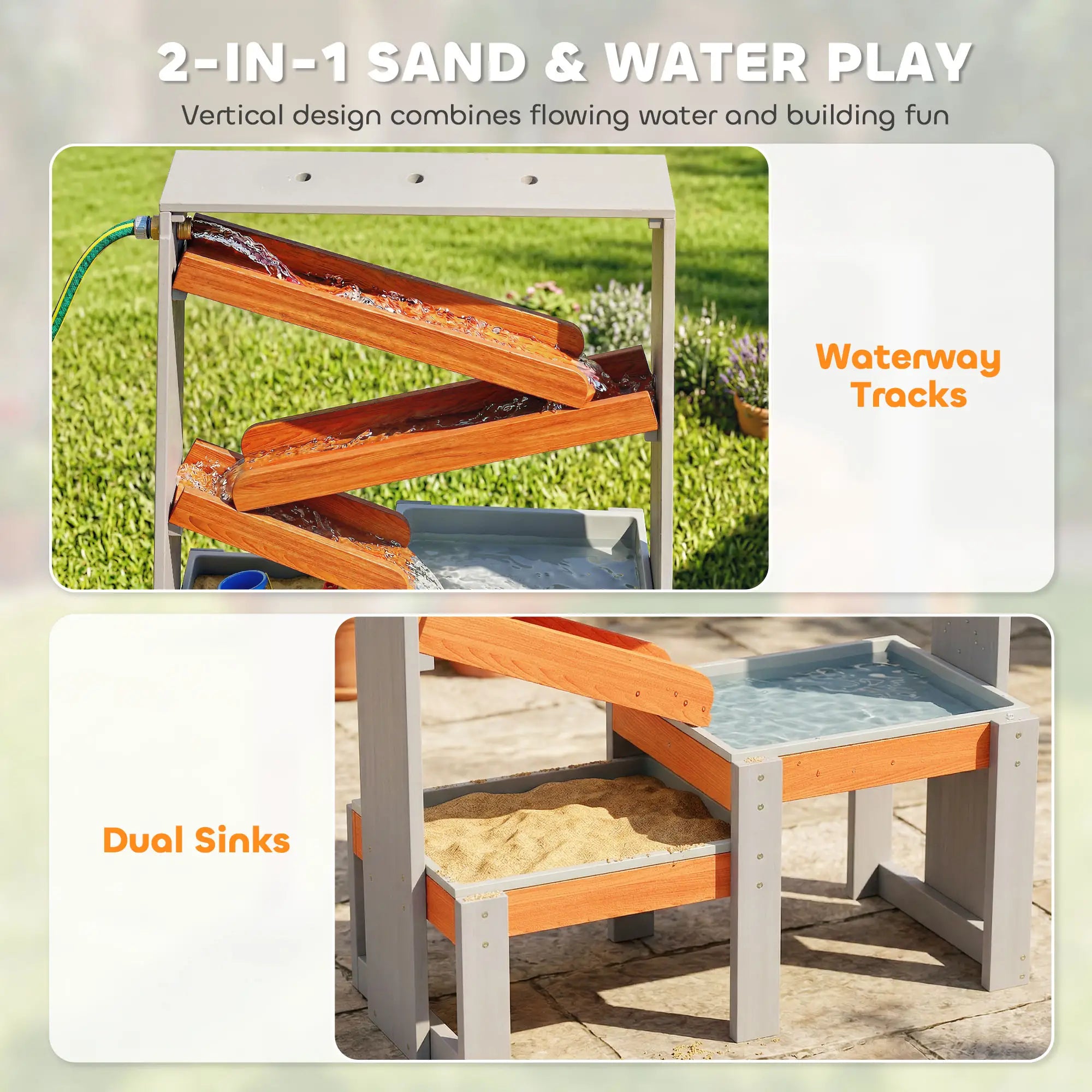 Wooden Sand And Water Table, Sensory Table With Waterway Track, Grey Sandboxes & Accessories at Gallery Canada