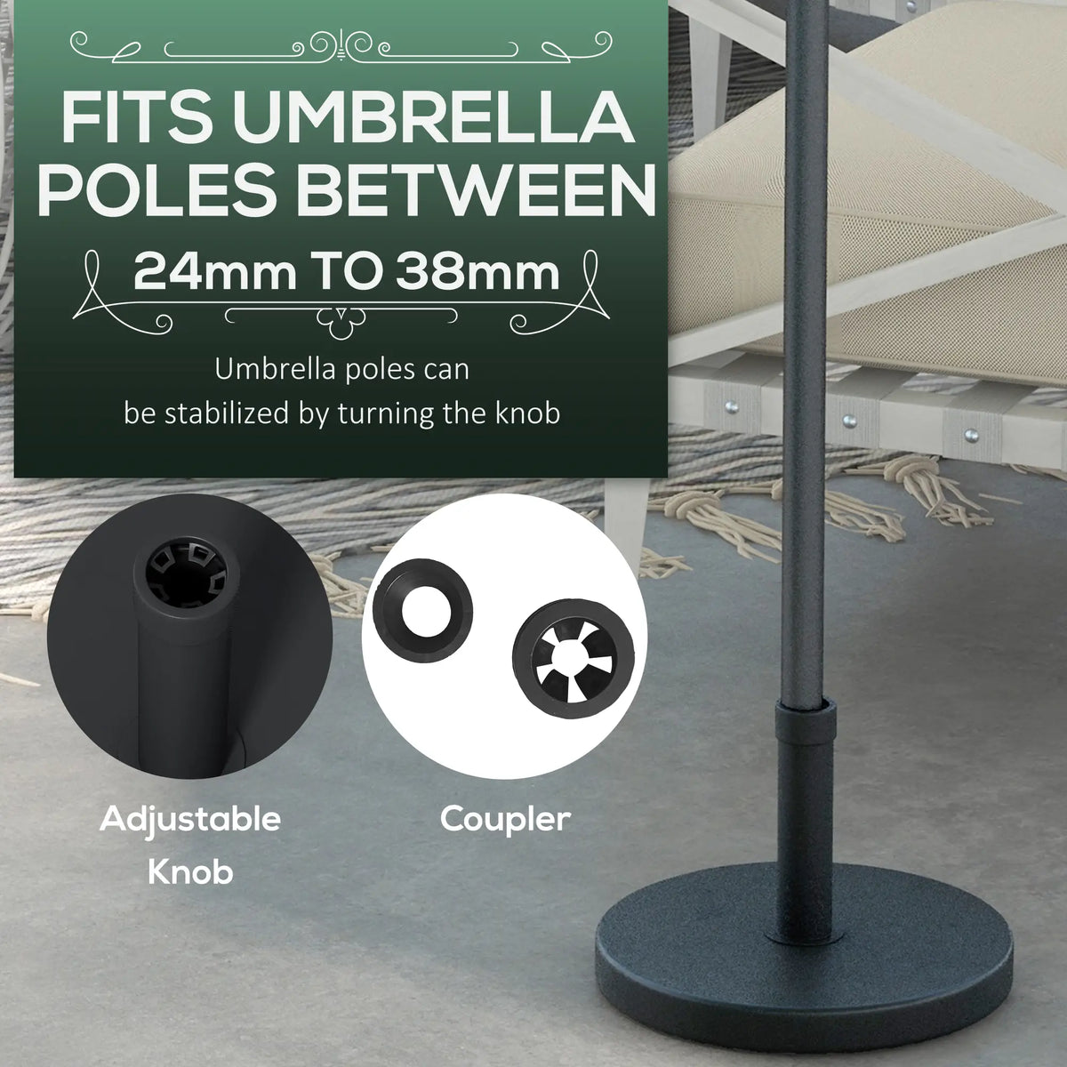 33 Lbs Concrete Parasol Base, 18.3" Round Umbrella Stand, Black Umbrella Bases at Gallery Canada