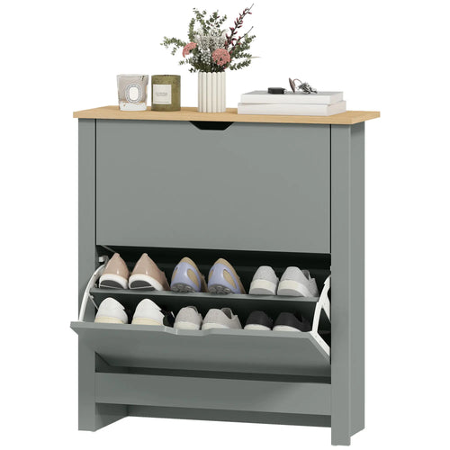 Shoe Storage Cabinet, 2 Flip Drawers, Adjustable Shelves, Light Grey