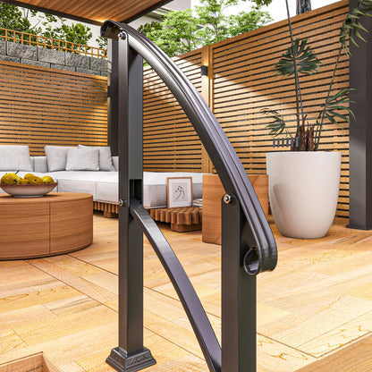 Outdoor Step Handrails, 1-3 Step, Metal Railing with Kit, Black Garden Decor at Gallery Canada