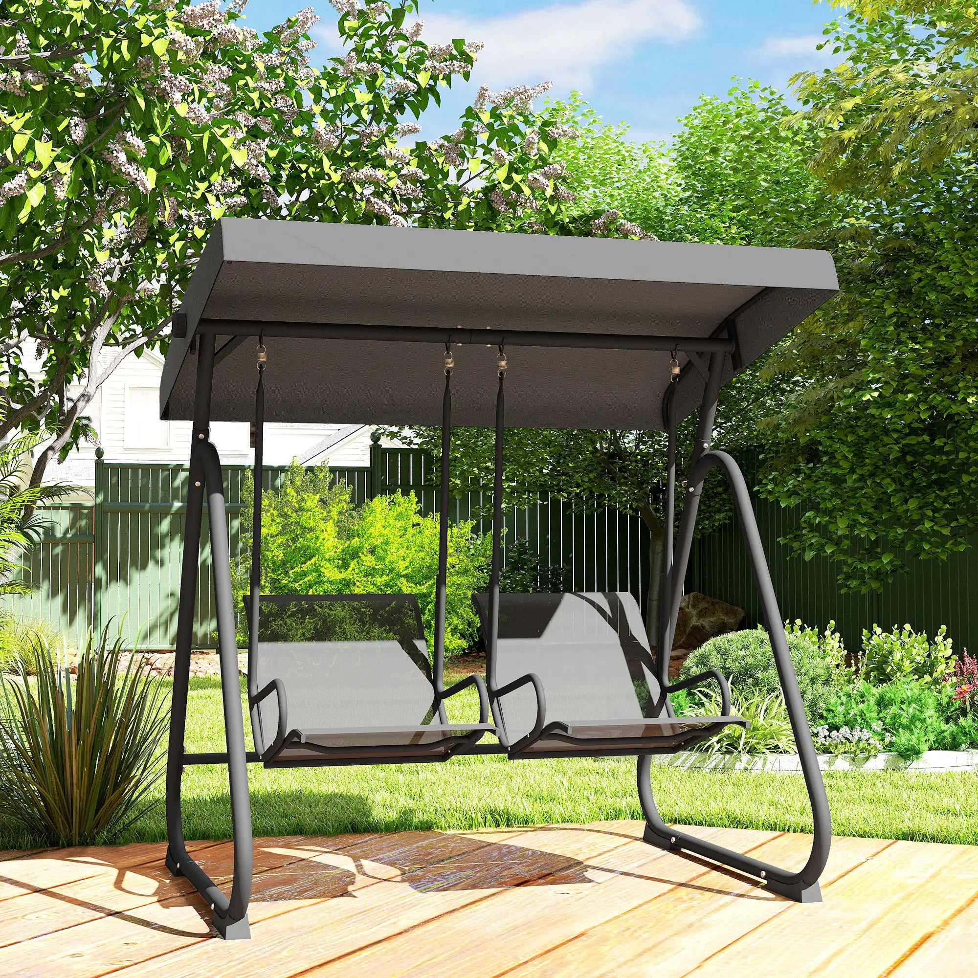 Patio Swing Chair w/Adjustable Canopy Outdoor Porch Swing Glider w/Dual Independent Seats 2-Seat Grey Patio Swings with Stand at Gallery Canada