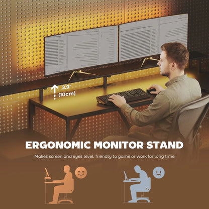 76" Gaming Desk, RGB Lights, USB Ports, Monitor Stand, Black Gaming Desks at Gallery Canada
