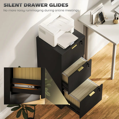 Lockable Filing Cabinet, 3 Fluted Drawers, Adjustable Hanging Rails, Black Office Cabinets & Cupboards at Gallery Canada