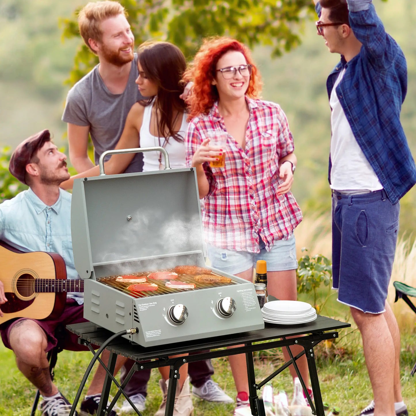 Portable Tabletop Propane Gas Grill, 2 Burner, Foldable Legs, Silver Propane Gas Grills at Gallery Canada