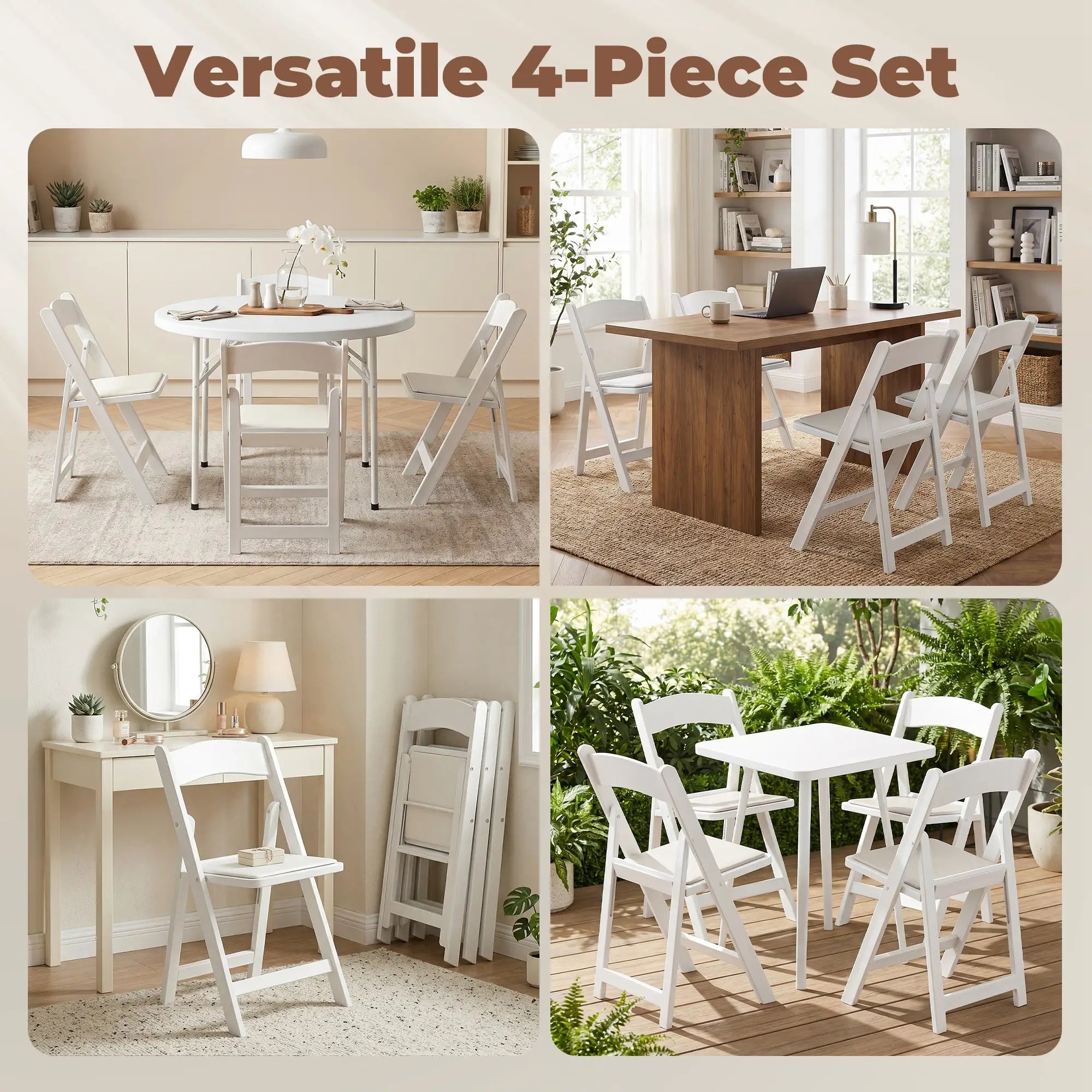 4 Pack Folding Chairs, Foldable Resin Chair with Padded Seat, Portable Indoor Outdoor Seat for Office Events Dining Dining Chairs at Gallery Canada