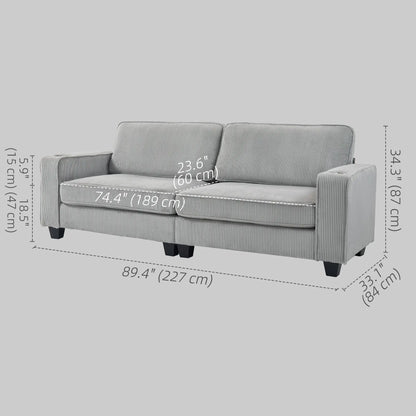 Three Seater Sofa, Fabric Couch with Spring Cushion, Cup Holders, Light Grey 3-Seater Sofas at Gallery Canada