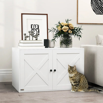 Cat Litter Box Enclosure, Double Doors, Handles, 31.5" x 21" x 20", White Cat Litter Box Enclosures at Gallery Canada