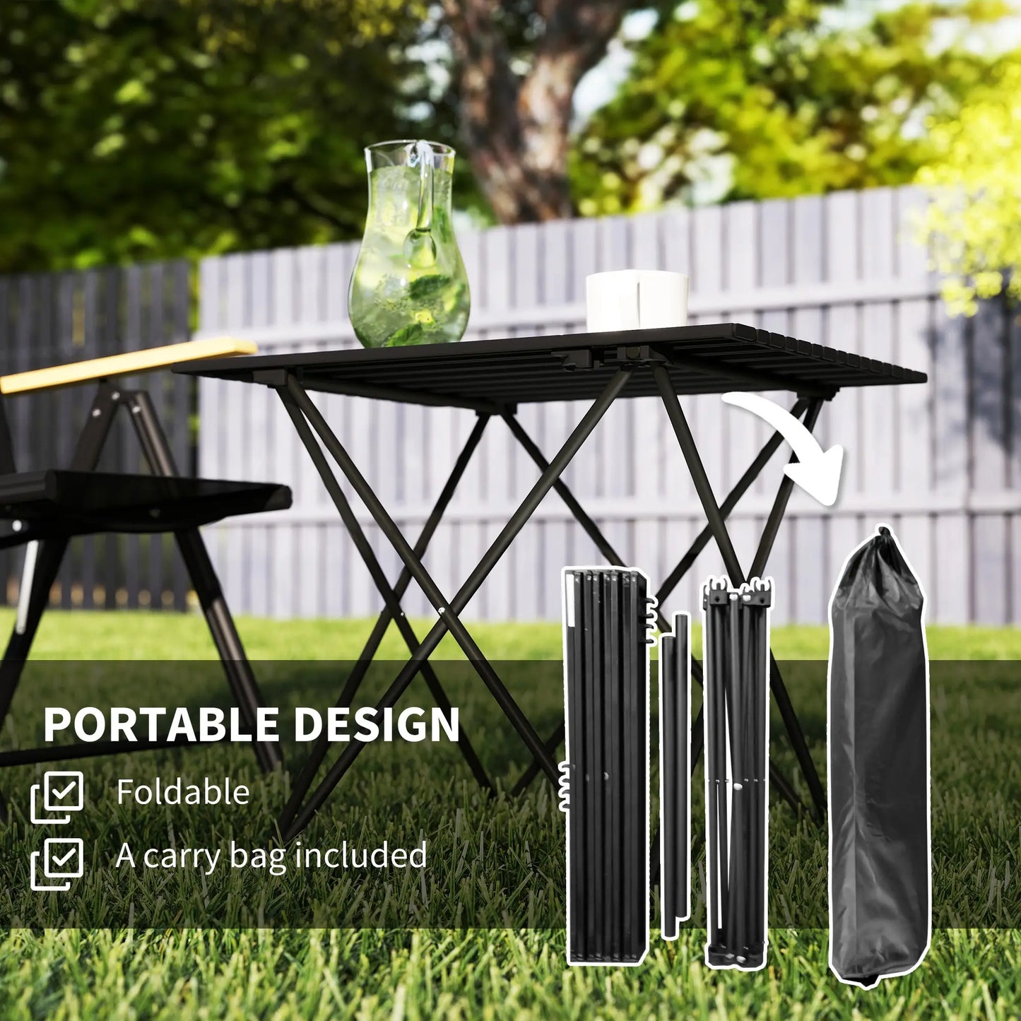 Folding Camping Table, Portable Picnic Table with Carry Bag, Black Picnic Tables & Camping Chairs at Gallery Canada